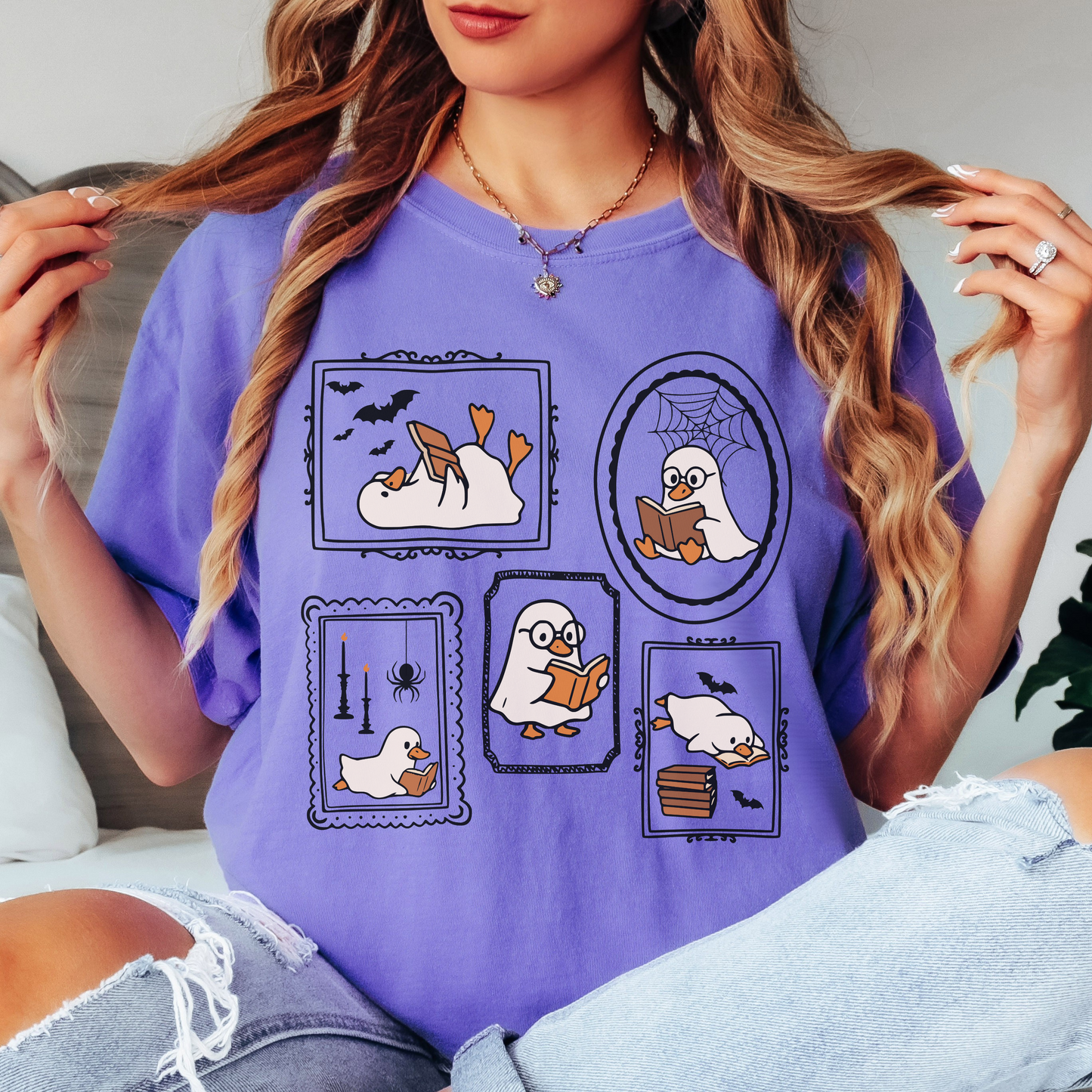Funny Halloween Goose Shirt Comfort Colors Book Lover Tee
