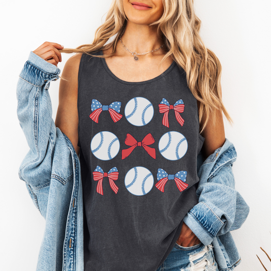 Baseball Coquette Tank Top – Comfort Colors Patriotic 4th of July Shirt for Moms & Fans