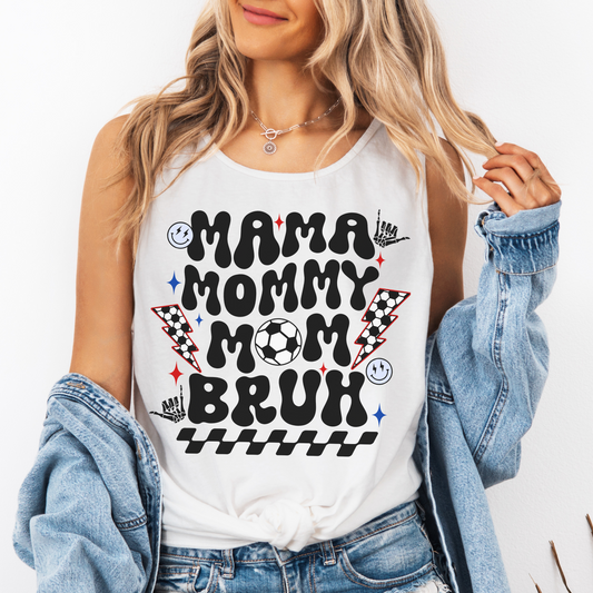 Soccer Mom Bruh Tank – Comfort Colors Sleeveless Tee | Funny Retro Soccer Mom Shirt for Game Day