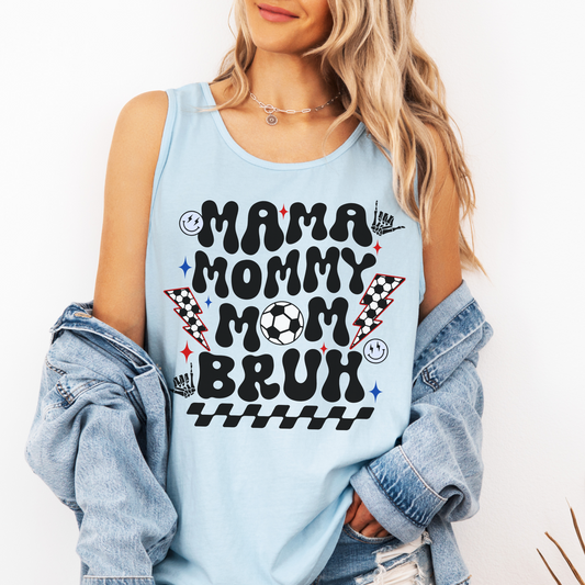 Soccer Mom Bruh Tank – Comfort Colors Sleeveless Tee | Funny Retro Soccer Mom Shirt for Game Day