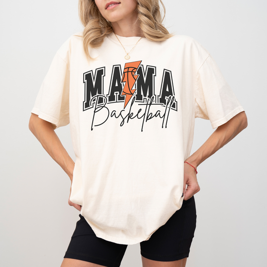Basketball Mama T-Shirt Comfort Colors® | Game Day Shirt for Basketball Moms | Lightning Bolt Basketball Graphic | Cute Custom Sports Tee