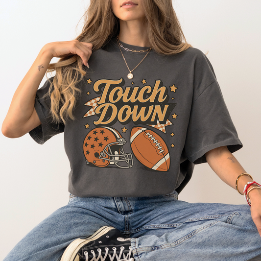 Touch Down Football Shirt – Retro Game Day Tee, Fall Football Graphic T-Shirt, Comfort Colors Football Mom Shirt