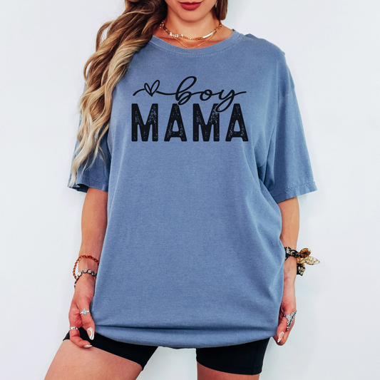 Boy Mama Shirt – Comfort Colors Vintage Mom Tee, Black Heart Script Boy Mom Shirt, Neutral Mama Graphic Tee