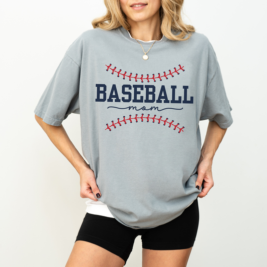 Baseball Mom Shirt – Comfort Colors Vintage Tee with Red Stitch Graphic