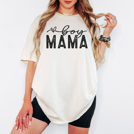 Boy Mama Shirt – Comfort Colors Vintage Mom Tee, Black Heart Script Boy Mom Shirt, Neutral Mama Graphic Tee