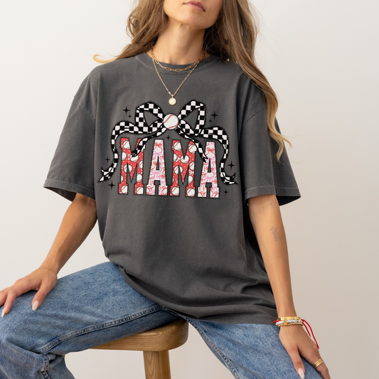 Baseball Mama Shirt – Comfort Colors Coquette Bow Graphic Tee for Moms