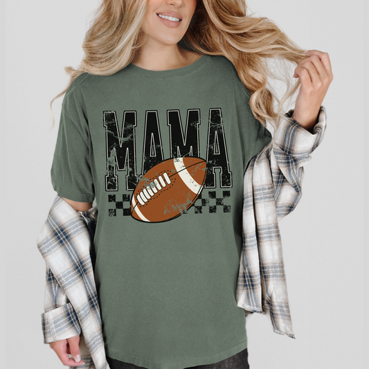 Football Mama Shirt – Comfort Colors Game Day Tee, Distressed Football Mom Graphic, Grunge Checkered Fall Shirt
