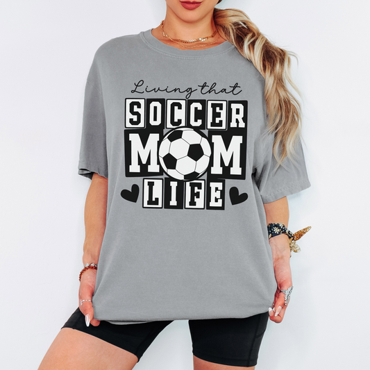 Soccer Mom Life Comfort Colors Tee – Soccer Mom Shirt, Game Day Graphic T-Shirt with Hearts