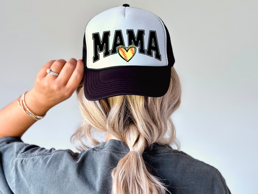 Softball Mom Trucker Hat – Cute Mama Mesh Cap with Heart Softball Design