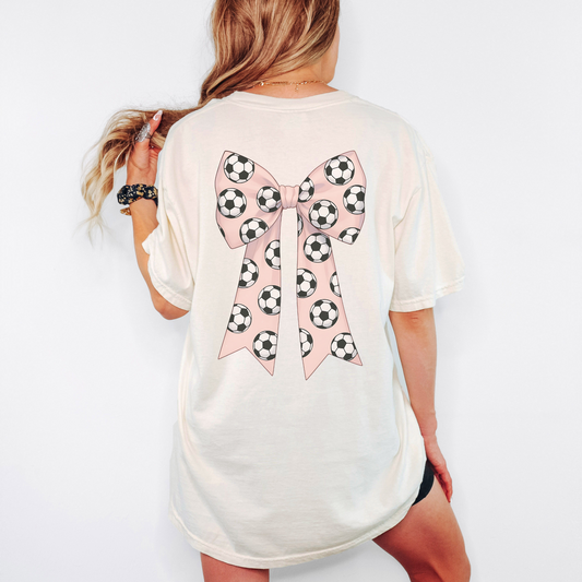 Soccer Bow Comfort Colors Shirt – Coquette Game Day Tee, Girly Soccer Shirt for Moms & Fans