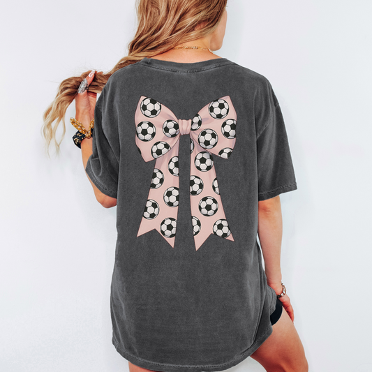 Soccer Bow Comfort Colors Shirt – Coquette Game Day Tee, Girly Soccer Shirt for Moms & Fans