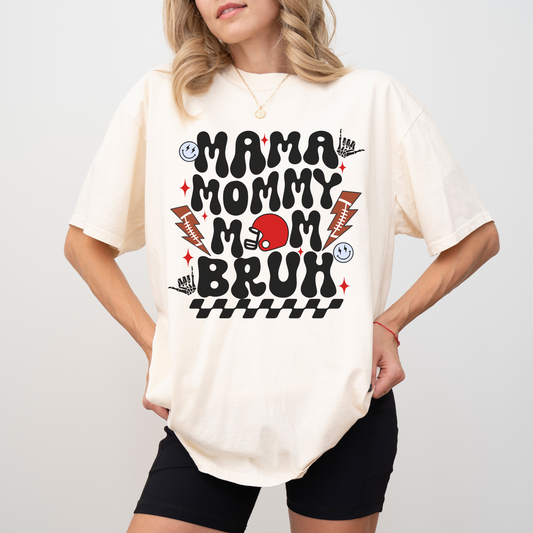 Football Mom Bruh Shirt – Funny Game Day Tee, Comfort Colors Football Mama Shirt, Retro Groovy Mom Graphic T-Shirt