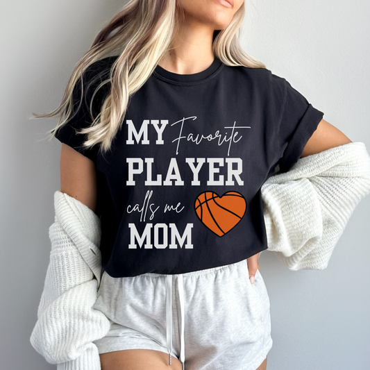 Basketball Mom T-Shirt Comfort Colors Black | My Favorite Player Calls Me Mom Tee | Cute Game Day Shirt for Basketball Mama