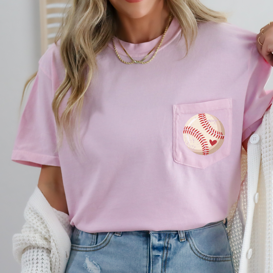 Baseball Comfort Colors Pocket Tee – Vintage Baseball Heart Shirt for Game Day