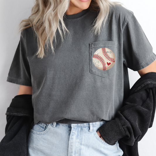 Baseball Comfort Colors Pocket Tee – Vintage Baseball Heart Shirt for Game Day