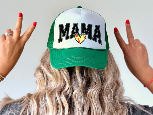 Softball Mom Trucker Hat – Cute Mama Mesh Cap with Heart Softball Design