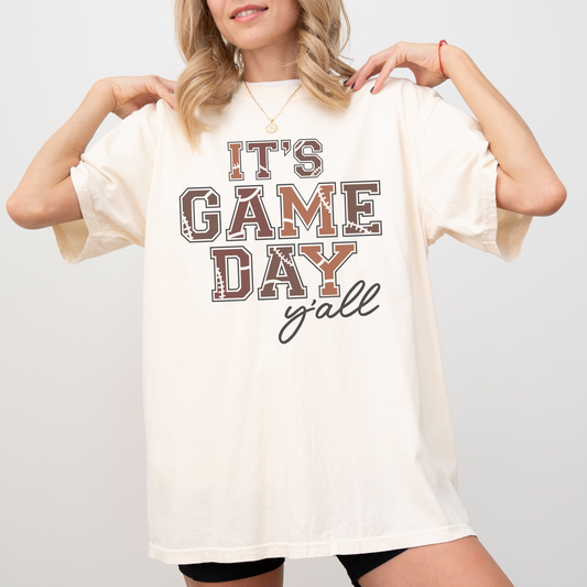 It’s Game Day Y’all Football Shirt – Comfort Colors Ivory, Vintage Western Game Day Tee, Southern Fall Sports Graphic Tee for Women