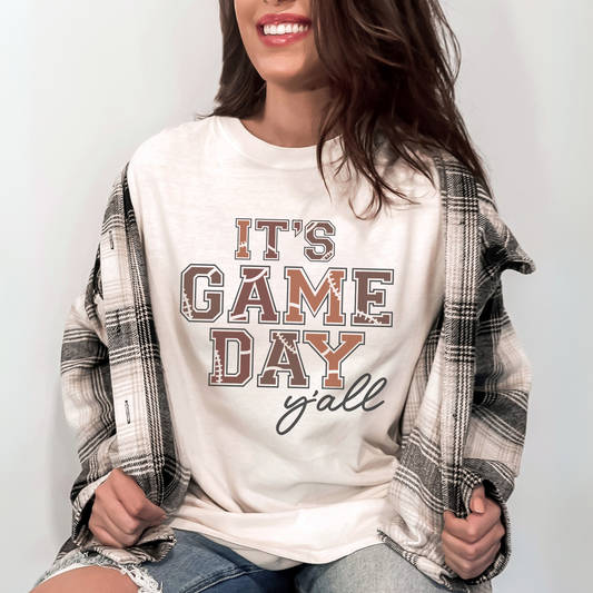 It’s Game Day Y’all Football Shirt – Comfort Colors Ivory, Vintage Western Game Day Tee, Southern Fall Sports Graphic Tee for Women