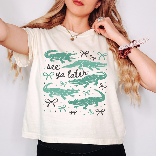 See Ya Later Alligator Comfort Colors Tee – Cute Retro Bow Graphic T-Shirt, Funny Summer Saying, Coquette Style Shirt