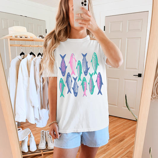 Sardine Fish Graphic Tee – Comfort Colors Shirt, Coastal Fisherman Aesthetic, Hand-Drawn Colorful Fish T-Shirt, Beachy Summer Outfit